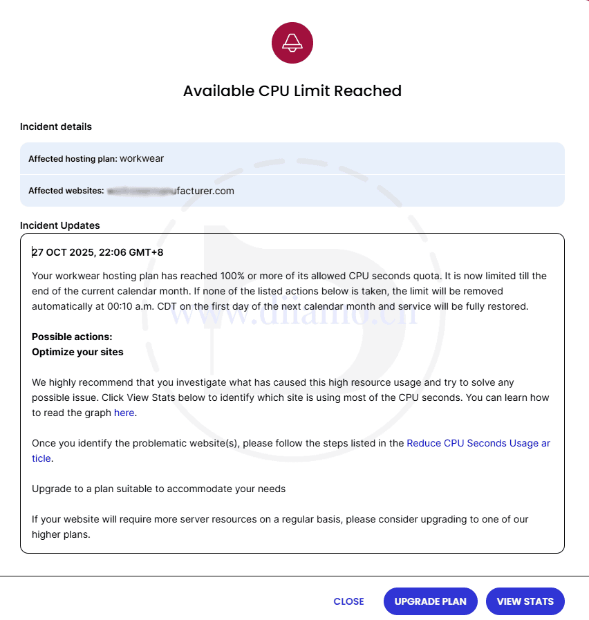 Available CPu Limit Reached email